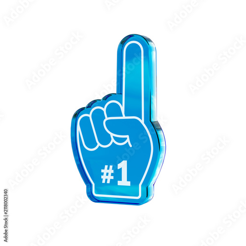 Foto Number 1 (one) fan 3D hand glass blue color with finger raised 3d icon