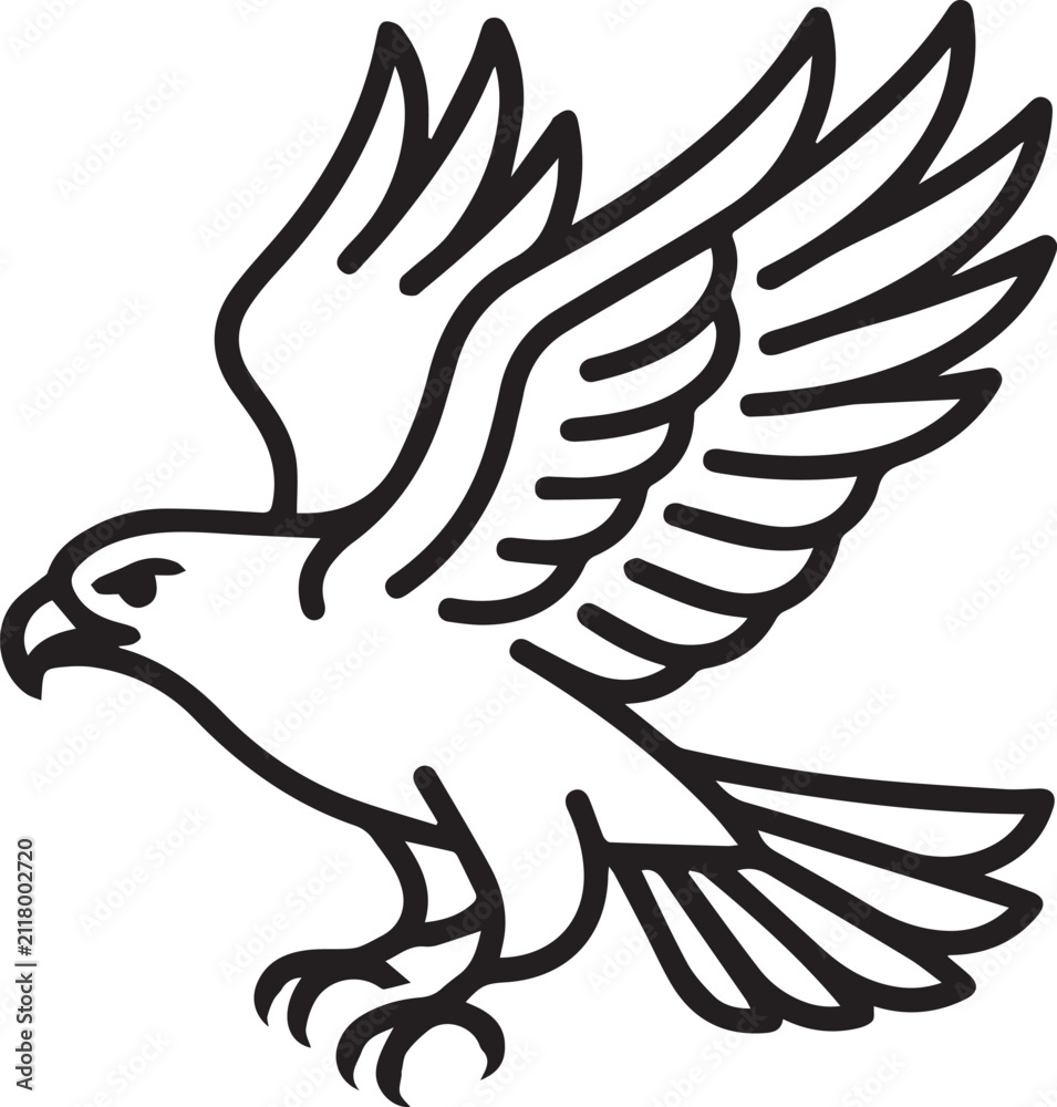 Obraz premium Eagle soaring in flight with wings spread wide. Majestic bird of prey gliding against clear sky backdrop for wildlife design projects.