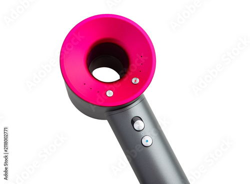 Modern Pink Bladeless Hair Dryer With Sleek Grey Handle isolated on a white background