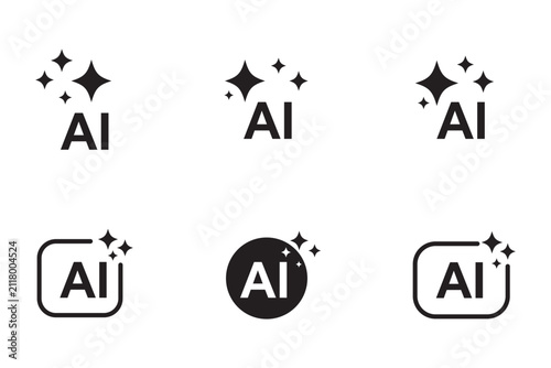 AI generate icon set ai, sparkle star with square button, artificial intelligence star logo vector. AI spark icon, glowing AI logo, artificial intelligence symbol.