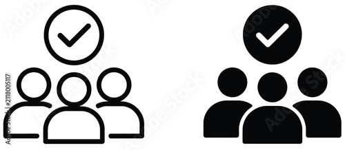Fotografie Group of Three People Icons Featuring Checkmark Symbol for Team Approval, Recrui