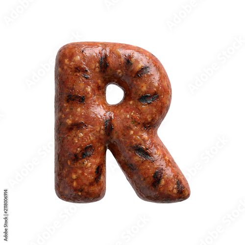 Merguez sausage letter R - Capital Barbecue font isolated on white background. Perfect alphabet for creative illustrations related to Barbecue, Grilled meat, oriental cuisine...