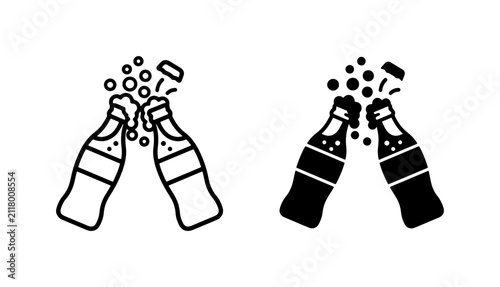 Cheers Bottles Icon Set, Celebration Toast Vector Graphics, Refreshment Beverage Clipart