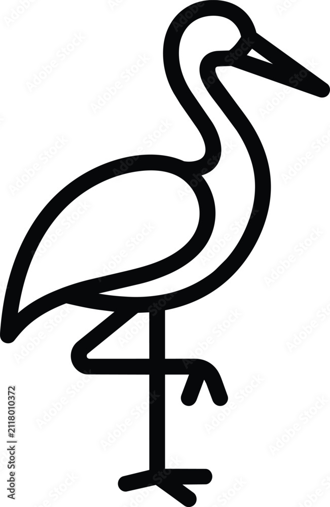 Obraz premium Minimalist Crane Line Art Icon Standing on One Leg Profile