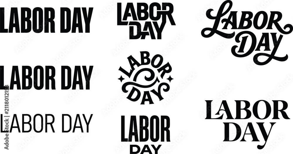 Obraz premium Labor Day Lettering Set with Bold, Condensed, and Decorative Script Text Styles for Posters, Banners, and Holiday Branding Designs