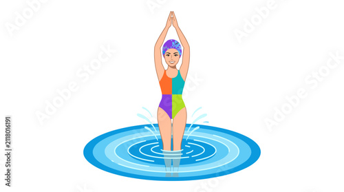 Vibrant vector illustration of a swimmer preparing to dive into water with swimmer poised