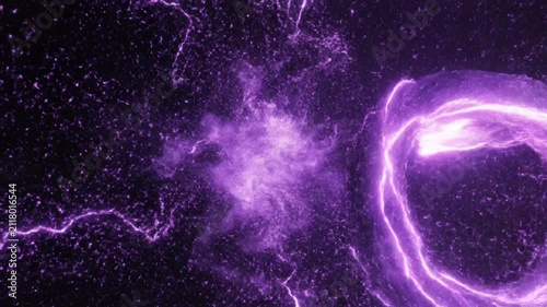 Abstract purple energy waves flowing through dark cosmic space