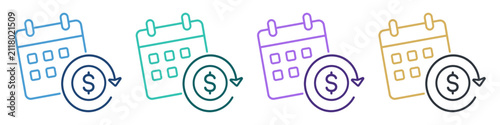 calendar payment renewal refund outline icon set on transparent background