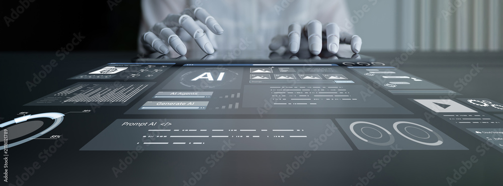 Obraz premium Interactive AI dashboard for prompt generation, analytics and monitoring, unifying configuration, security and workflow control for enterprise automation and data driven stable operations. Corpus