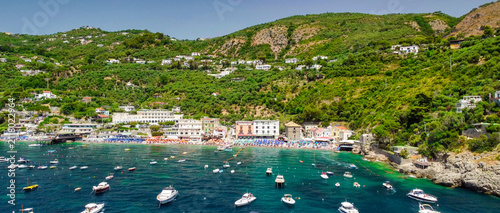 Quadro su tela High altitude aerial shot of Marina del Cantone seaside and