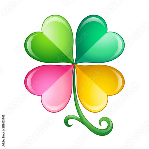 Colorful four leaf clover icon with glossy petals for good luck and st patricks day celebration design