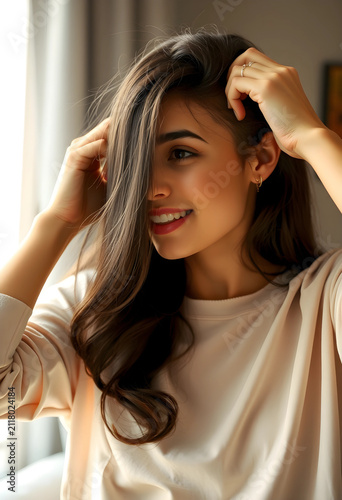Smiling young woman with lo...