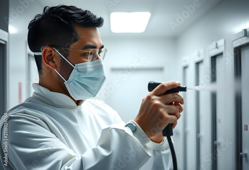 Scientist in a face mask an...