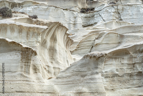 Bild auf Leinwand Eroded white rock formations with layered texture