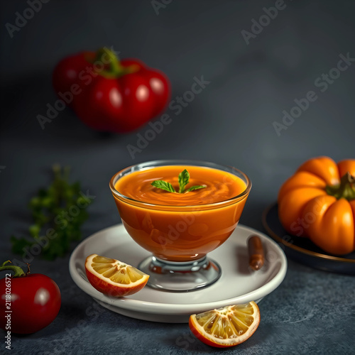 Creamy orange soup with min...