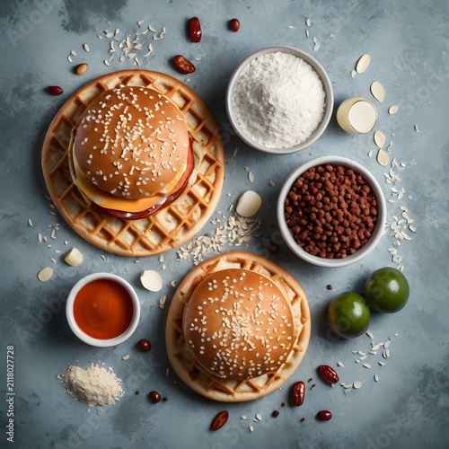 Two waffle burgers with ses...