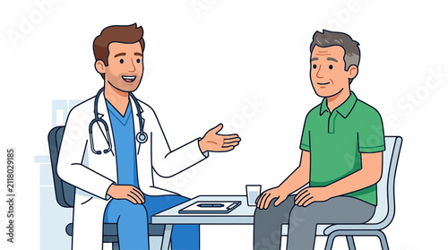 Doctor consulting with patient in a medical office, discussing health and wellness with care and professionalism