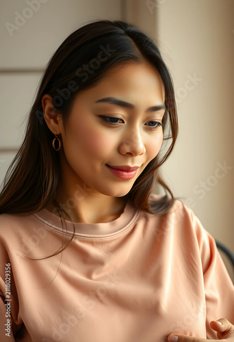 Young asian woman with long...