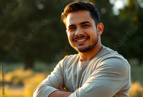 Smiling young adult man wit...