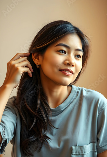 Young asian woman with long...