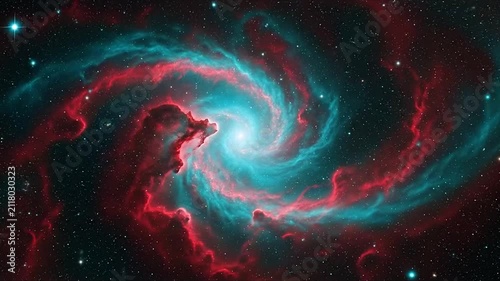 A vibrant spiral glows brightly in the deep dark space