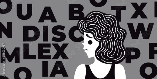Fotografía woman with dyslexia seeing letters jumbled and difficult to read