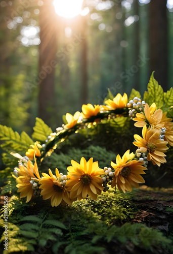 Yellow flower crown with gr...