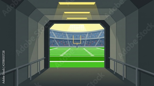 View of American Football Field and Stadium from Tunnel Entrance