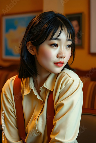 Young asian woman with shor...