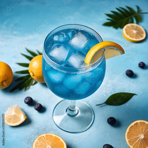 Blue lagoon cocktail with i...