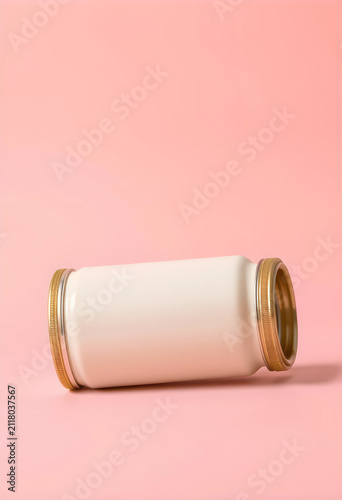 Empty white and gold metal ...