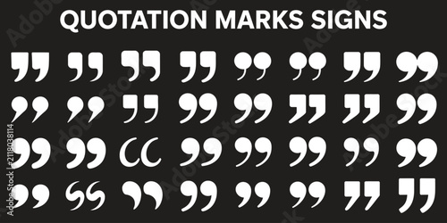 Quadro su tela Quotation Marks Icon Set Featuring Double Quote Symbols in Line and Flat Style f