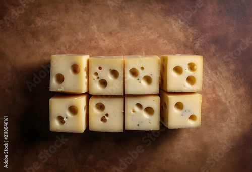 Eight swiss cheese cubes wi...