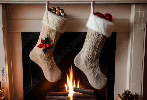 Two knitted christmas stock...
