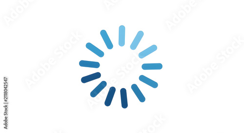 Minimalist blue loading icon on white background, digital progress wheel symbol, circular buffering indicator for web interface design