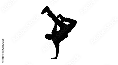 Obraz na plátne Breakdancer silhouette against a white background dynamic pose