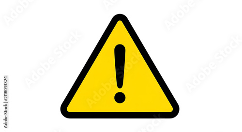 Yellow warning triangle with exclamation mark, industrial hazard alert symbol, safety caution sign isolated on white background