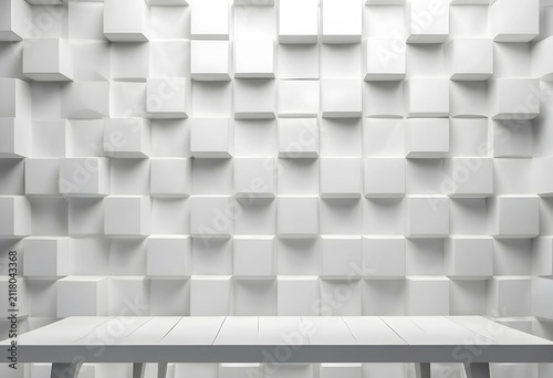 White wooden table with a m...
