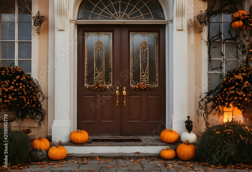 Autumnal front door decorat...