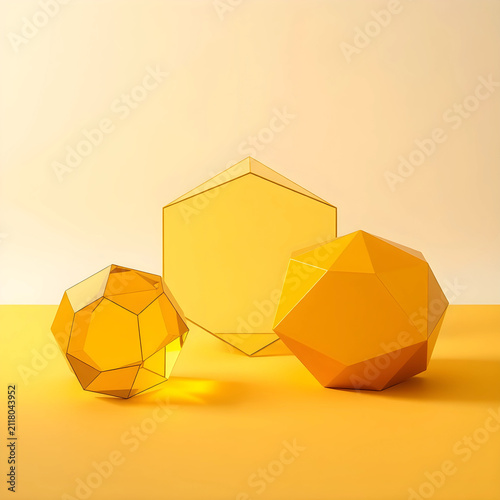 Three golden geometric shap...