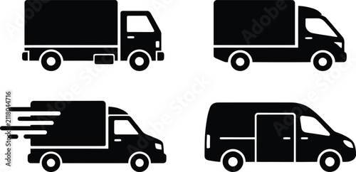 Canvastavla Red Delivery Truck Silhouettes Depicting Various Vehicle Types Against A White B