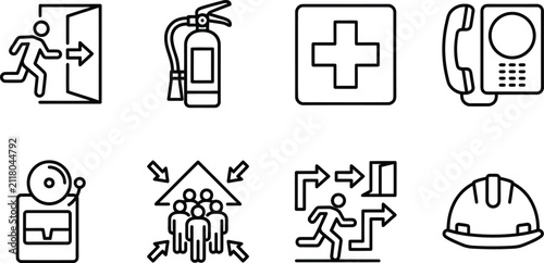 Fotografie Collection Of Safety Icons Including Fire Extinguisher First Aid And Evacuation