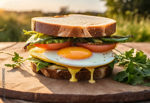 Breakfast sandwich with a r...
