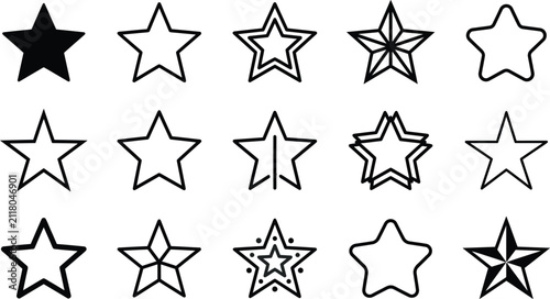 фотографія Collection of fifteen star shapes varying in line weight and fill presented as b