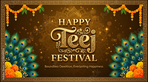 Happy Teej Festival Vector Greeting Card Background Design Elegant Happy Teej Traditional Indian Ornamental Banner Illustration