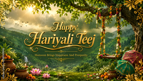 Happy Hariyali Teej Monsoon Festival Greeting Banner Design