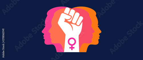 Feminism and Women Rights Concept Art with Raised Fist