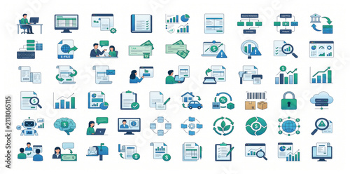 Premium Accounting and Bookkeeping Vector Pack with 50 Editable Tax Preparation, Financial Reporting and Business Records Illustrations
