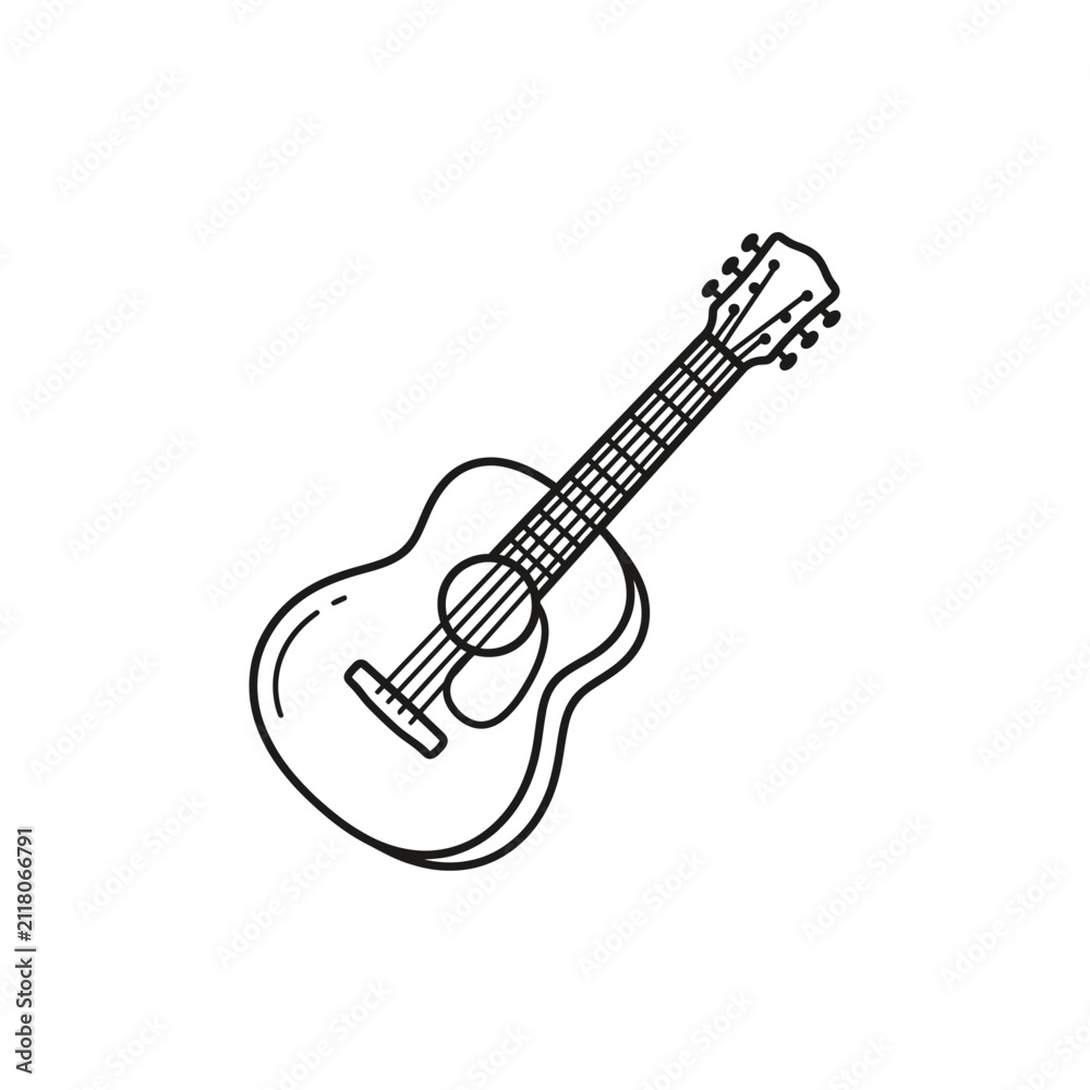 Fototapeta premium Tilted acoustic guitar vector line art.