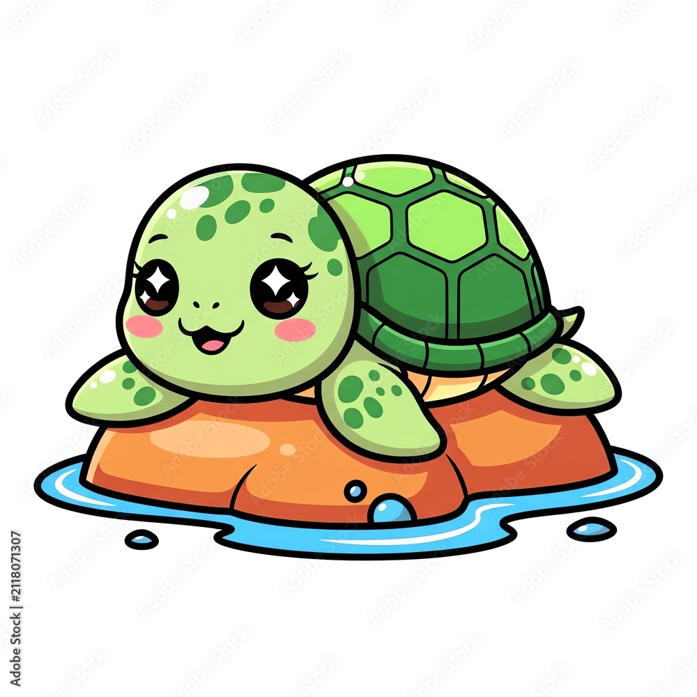 Obraz premium Cute Baby Turtle Cartoon Character Illustration.
